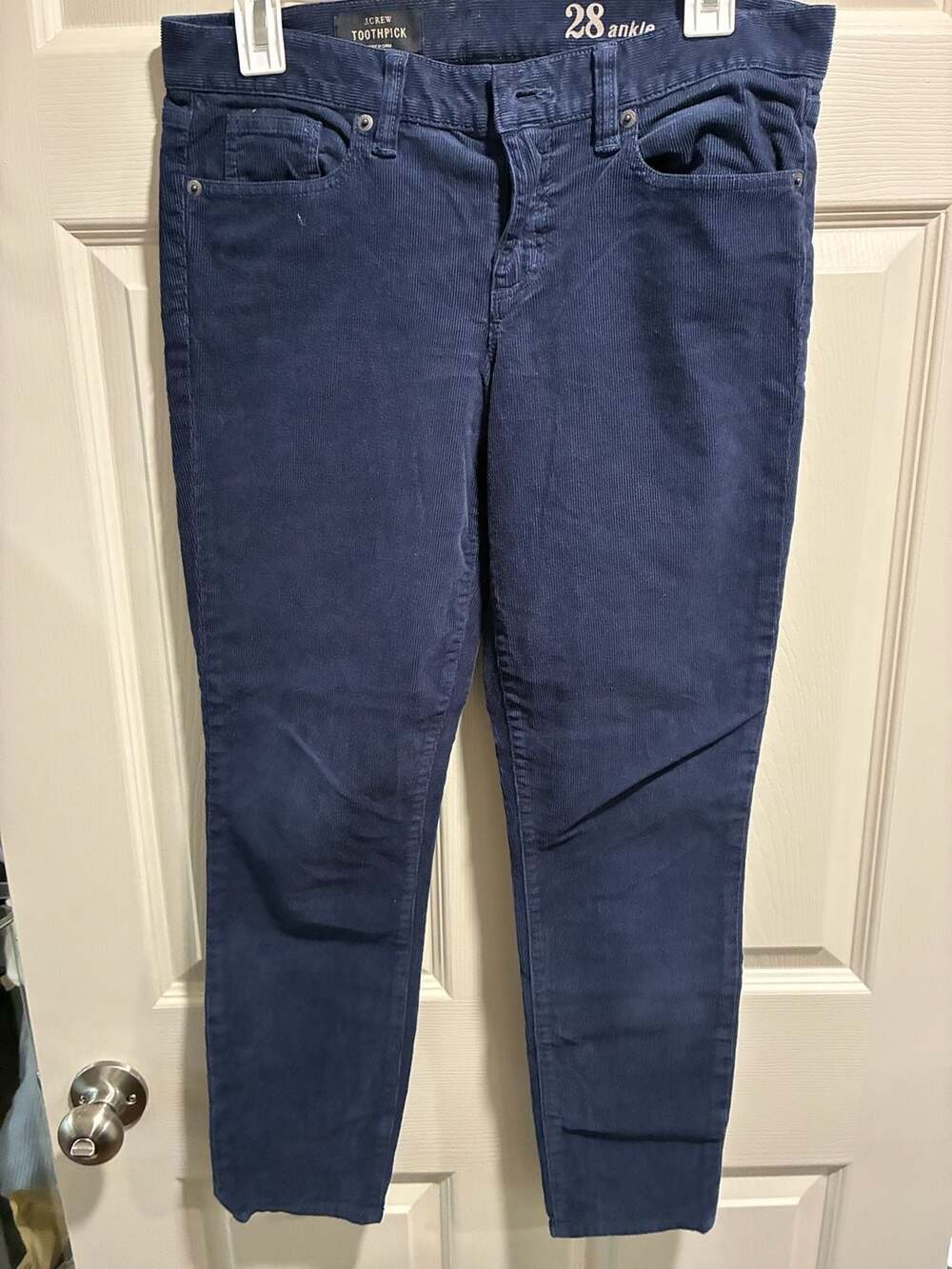 J.Crew Toothpick Corduroy Pants Navy Blue Size 28 Ankle